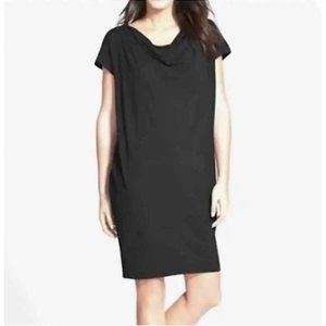 EILEEN FISHER Black Drapped Neckline Jersey Shift Mini Dress size Medium